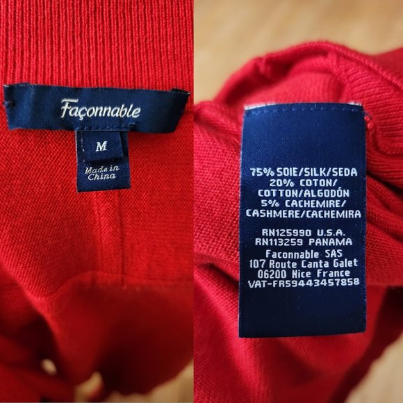 Faconnable Red Silk Cashmere Blend Knit Open Front Cropped Cardigan - Picture 4 of 4